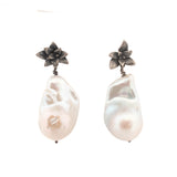 sterling silver floral succulent stud earrings with flame pearl drops