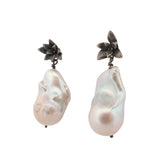 sterling silver floral succulent stud earrings with flame pearl drops