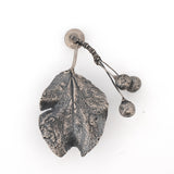 sterling silver cherry and leaf brooch pin
