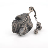 sterling silver cherry and leaf brooch pin