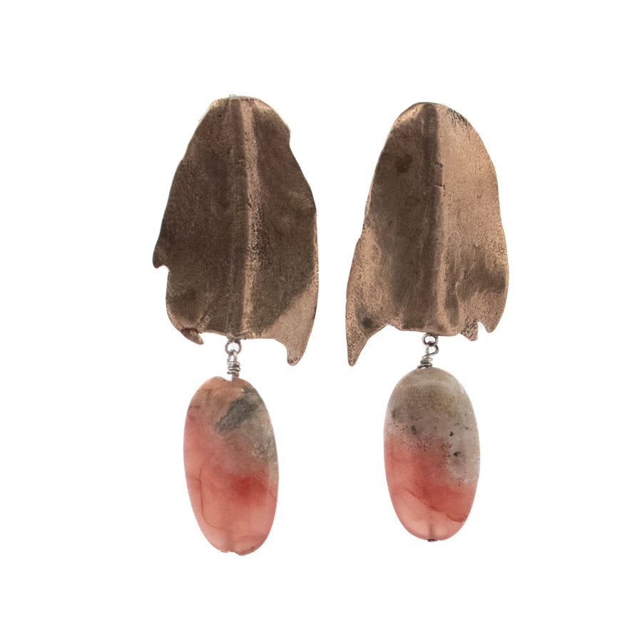 bronze holiday cactus and pink carnelian earrings