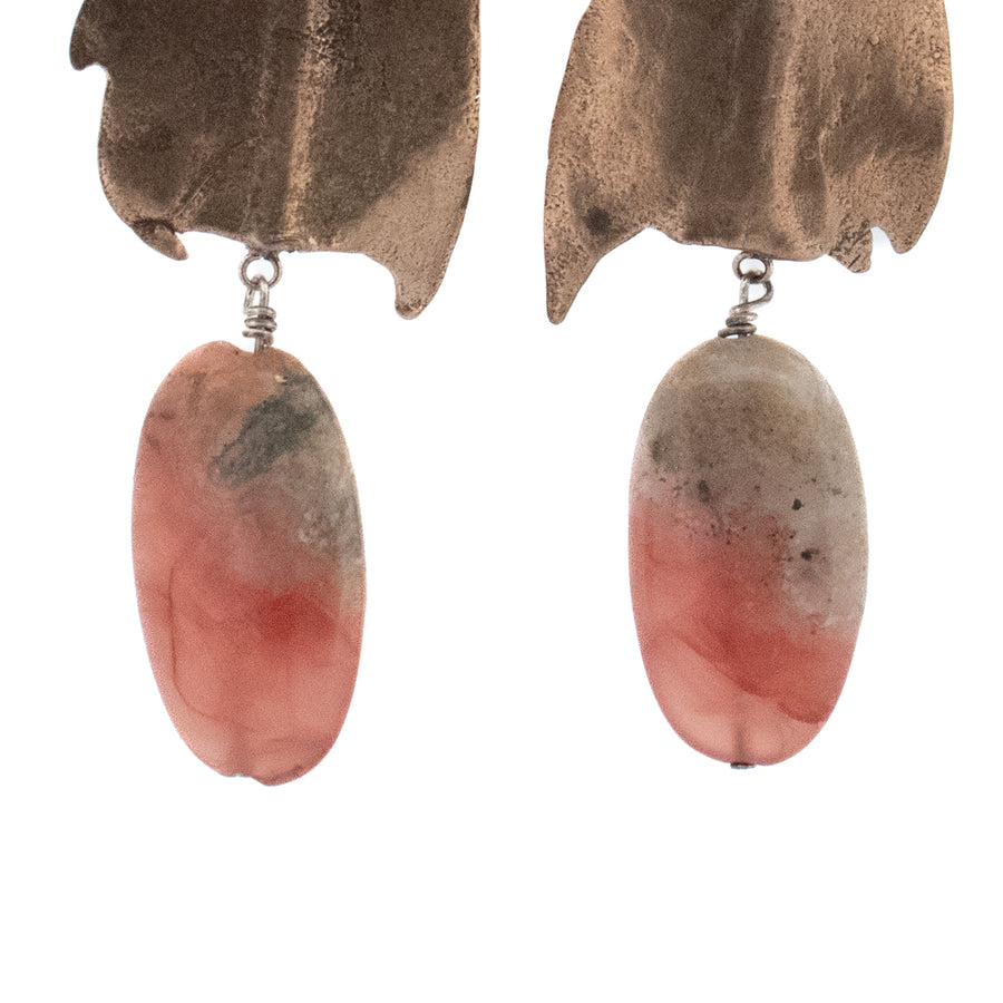 bronze holiday cactus and pink carnelian earrings