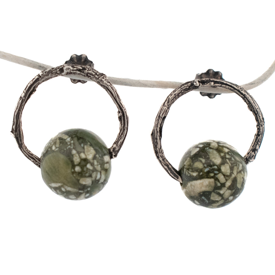 sterling silver willow ring and green opal earrings