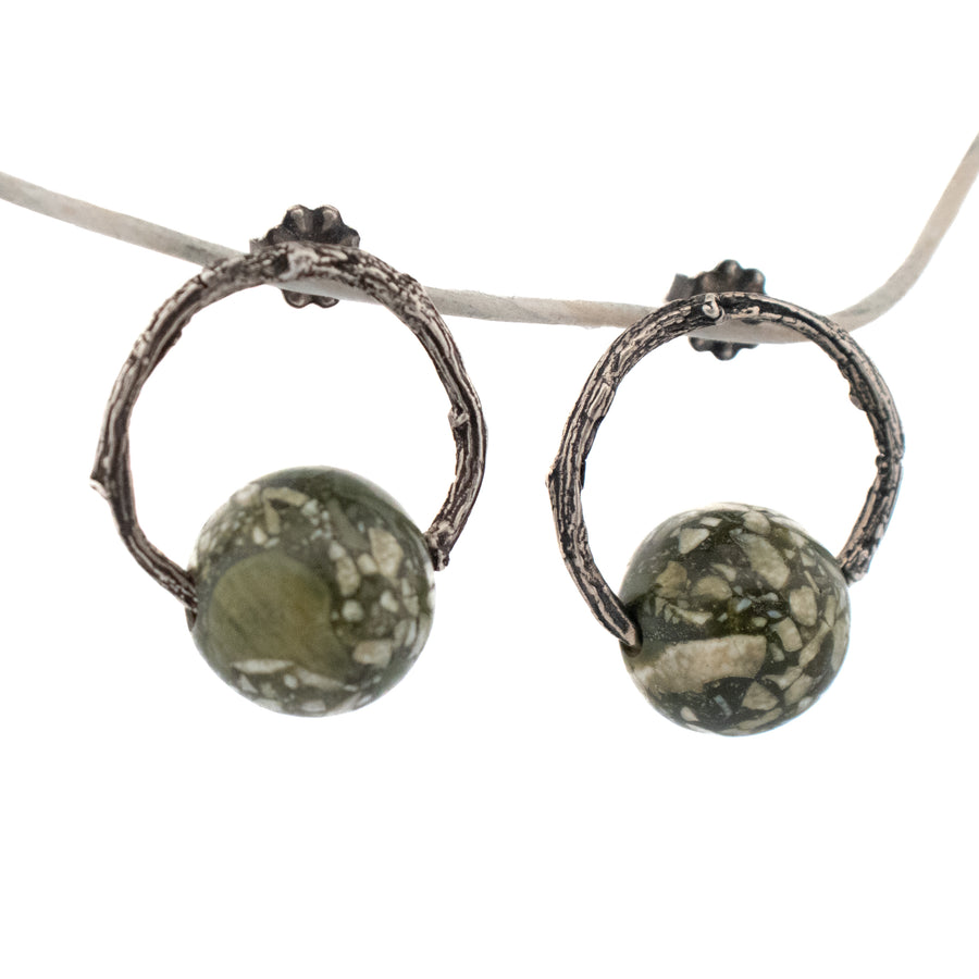 sterling silver willow ring and green opal earrings