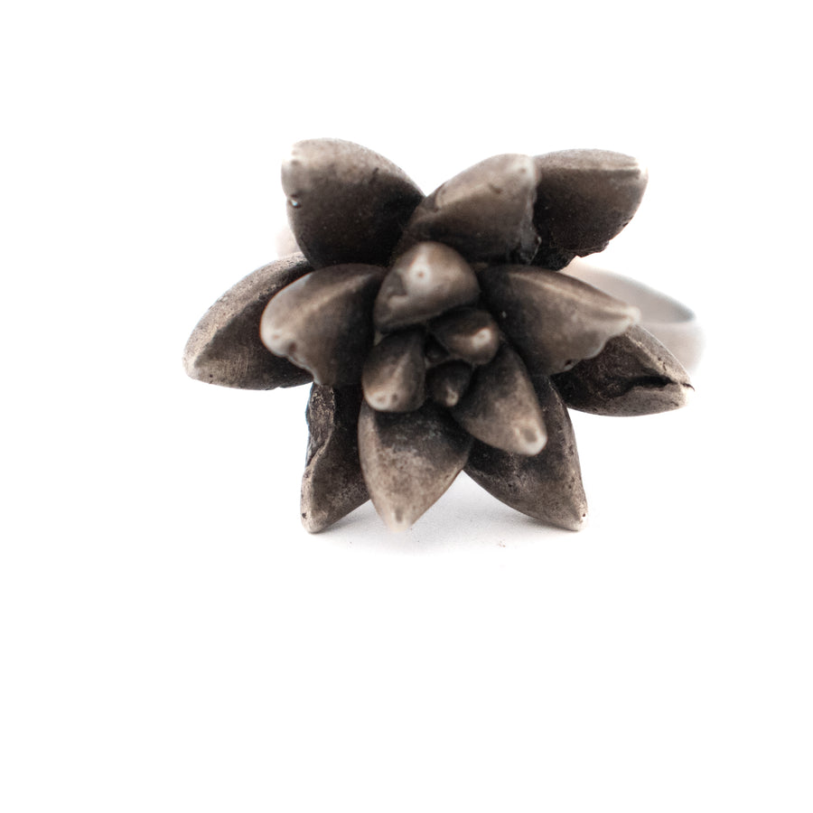 sterling silver floral succulent ring 2