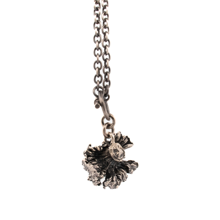 sterling silver giant poppy pod necklace