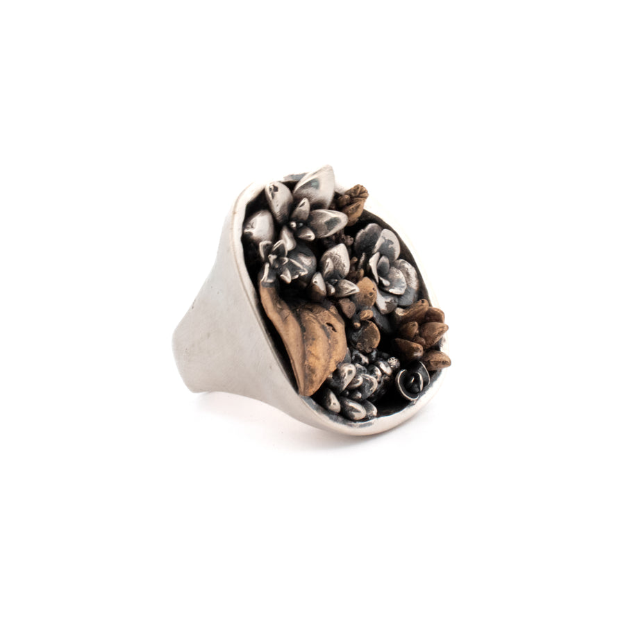 sterling silver with bronze accents succulent garden ring