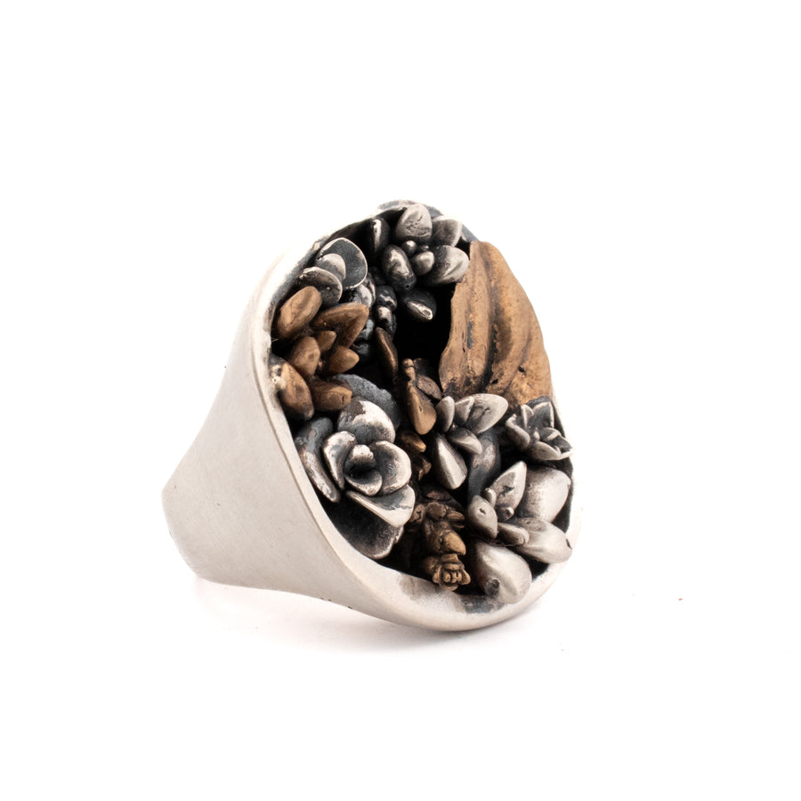 sterling silver with bronze accents succulent garden ring
