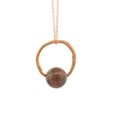 gold vermeil willow ring with green opal stone necklace