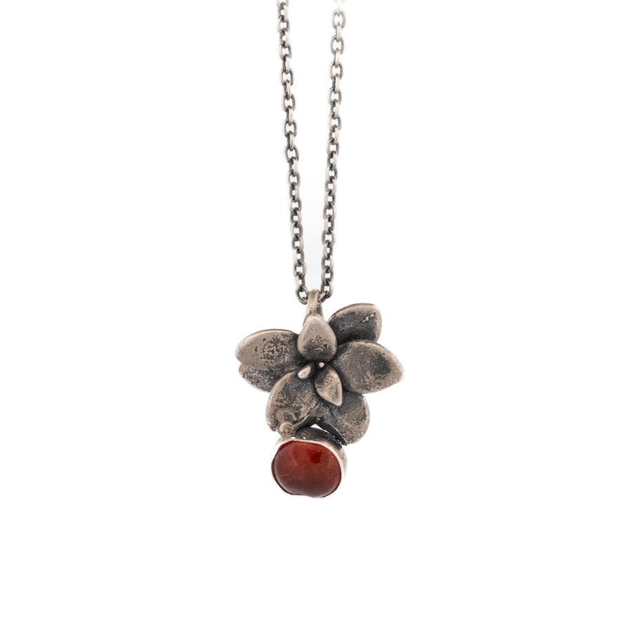 sterling silver floral succulent necklace with amber stone