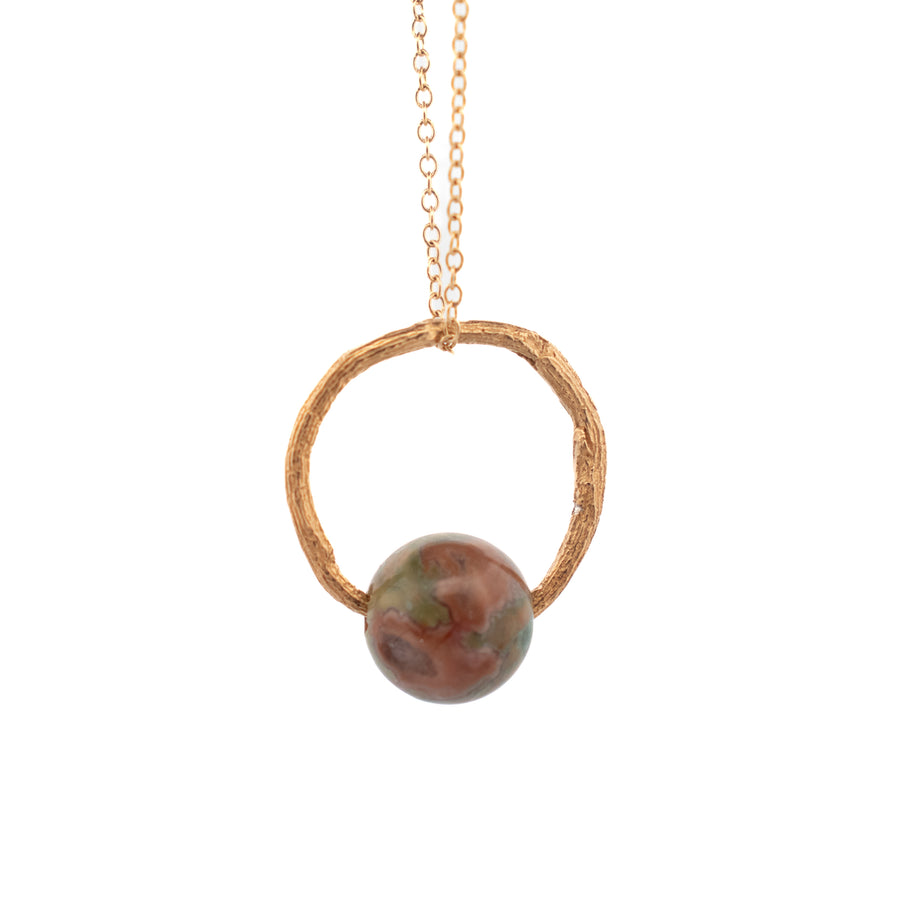 gold vermeil willow ring with green opal stone necklace