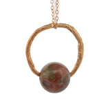 gold vermeil willow ring with green opal stone necklace