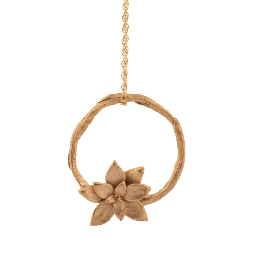 gold vermeil willow necklace : single ring with floral succulent