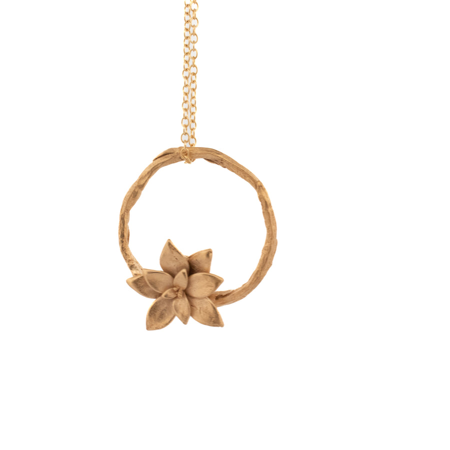 gold vermeil willow necklace : single ring with floral succulent