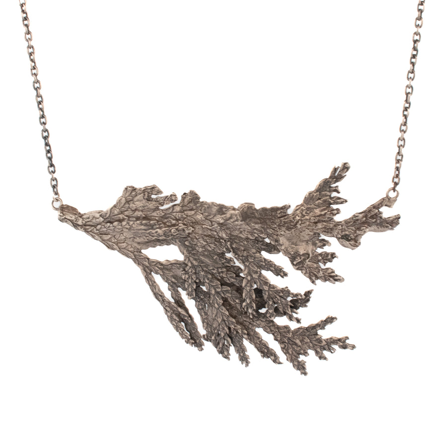 sterling silver statement link cedar sprig necklace