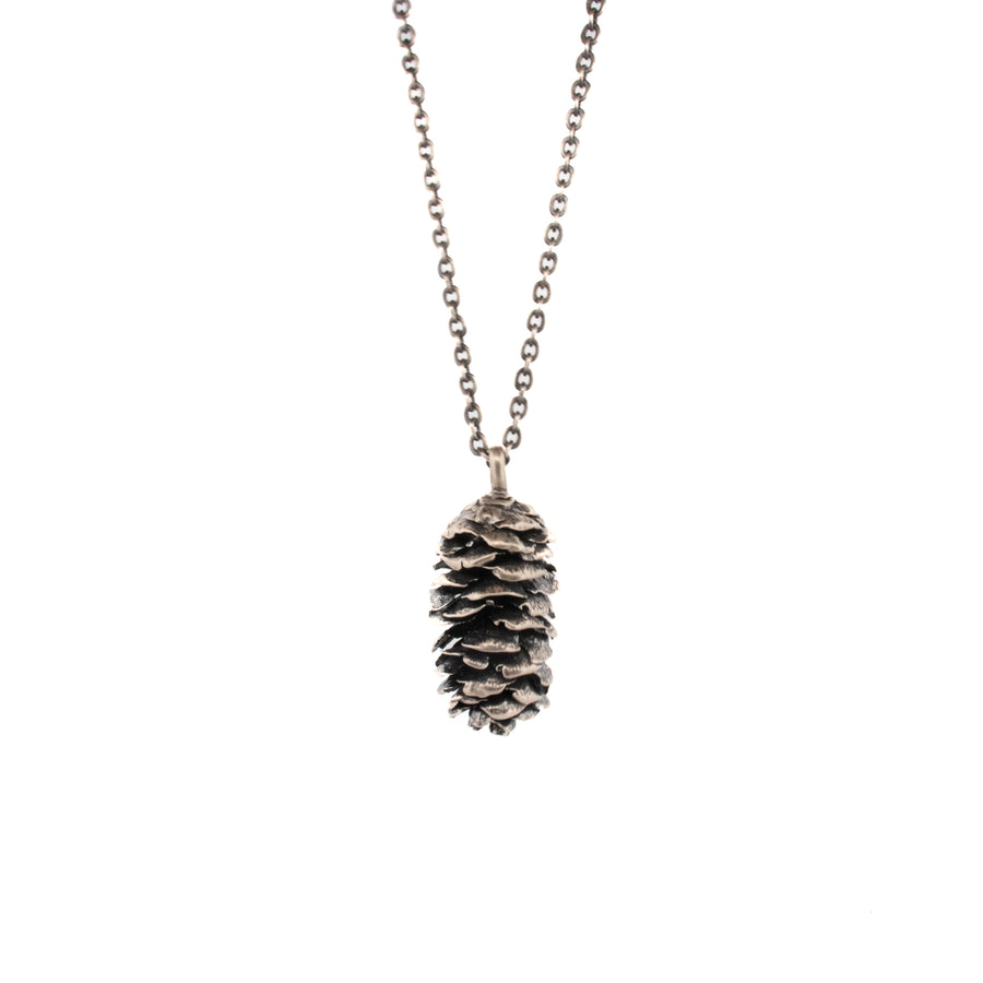 sterling silver large pine cone necklace