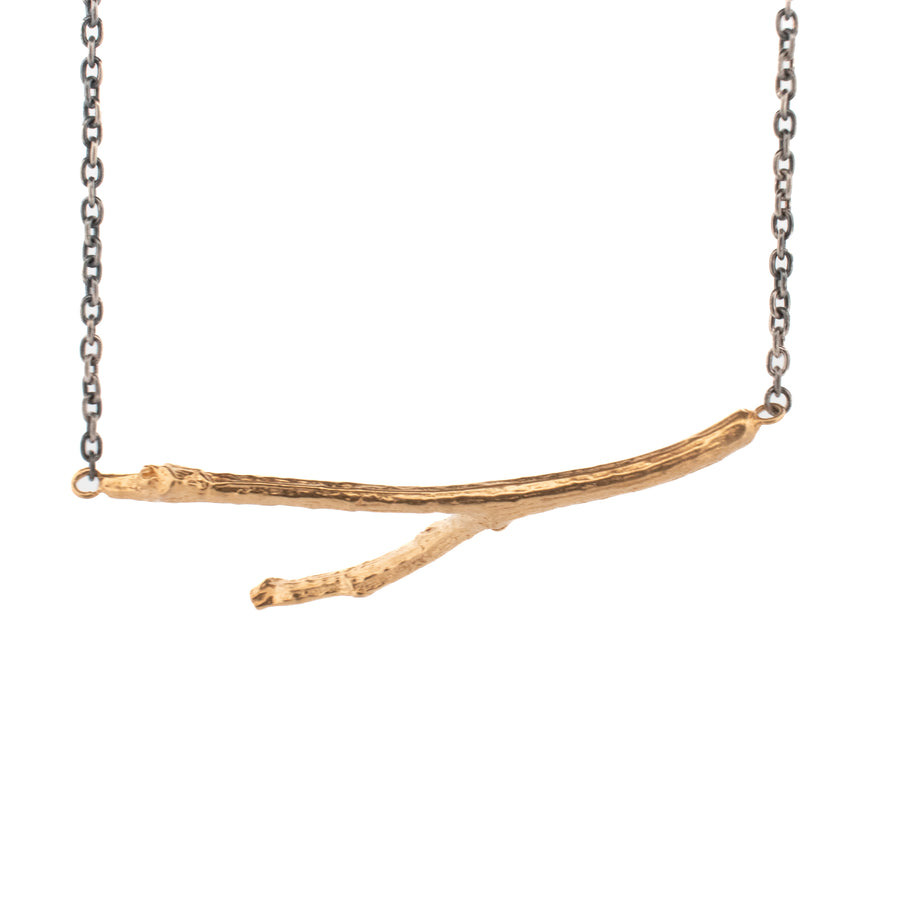 gold vermeil small twig on silver chain necklace