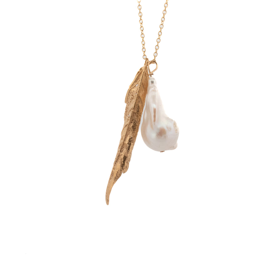 gold vermeil cannabis leaf necklace with flame pearl