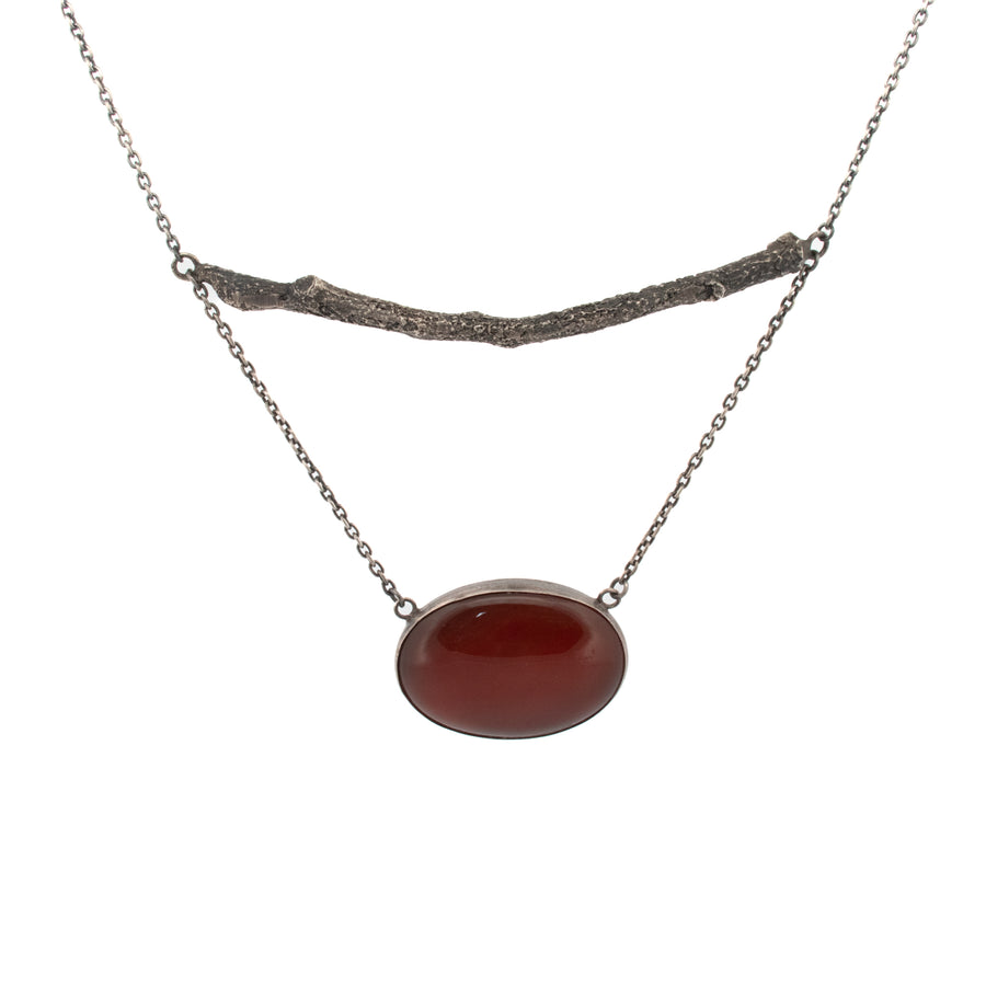 sterling silver twig with large carnelian stone statement necklace