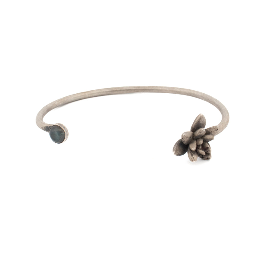 sterling silver floral succulent labradorite stone cuff bracelet