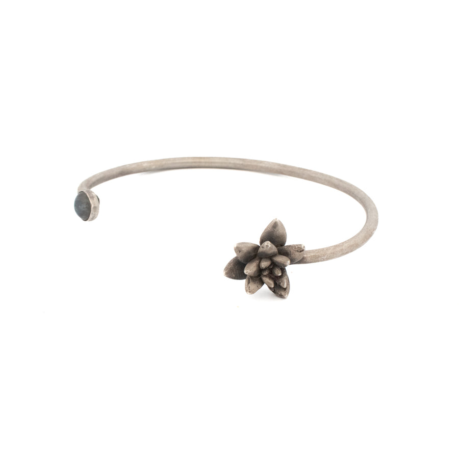 sterling silver floral succulent labradorite stone cuff bracelet