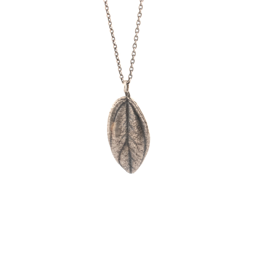 sterling silver narrow small peperomia leaf necklace