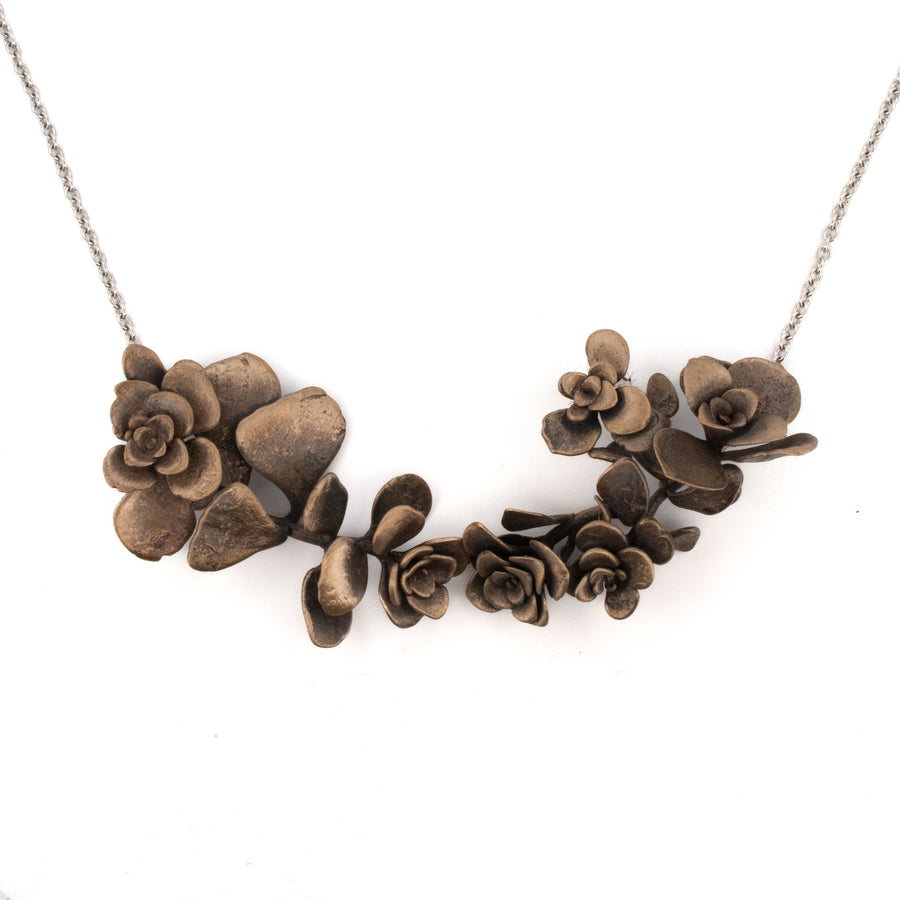 bronze floral succulent double link focal necklace