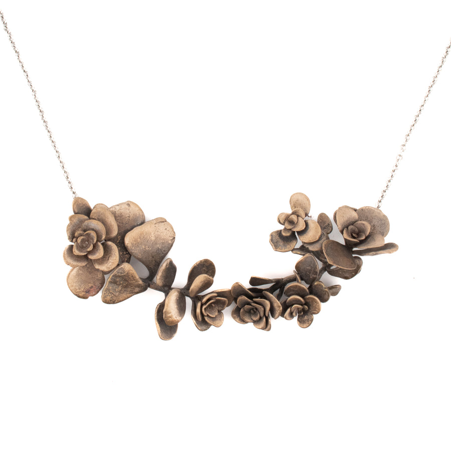 bronze floral succulent double link focal necklace