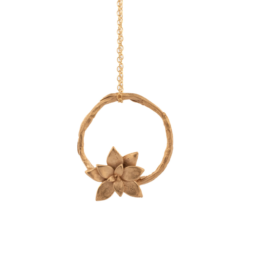 gold vermeil willow necklace : single ring with floral succulent