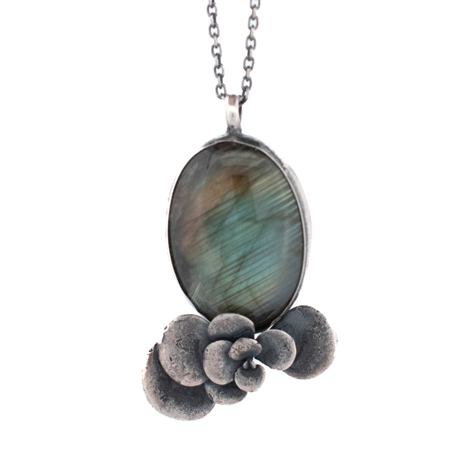 sterling silver floral succulents with large labradorite stone necklace