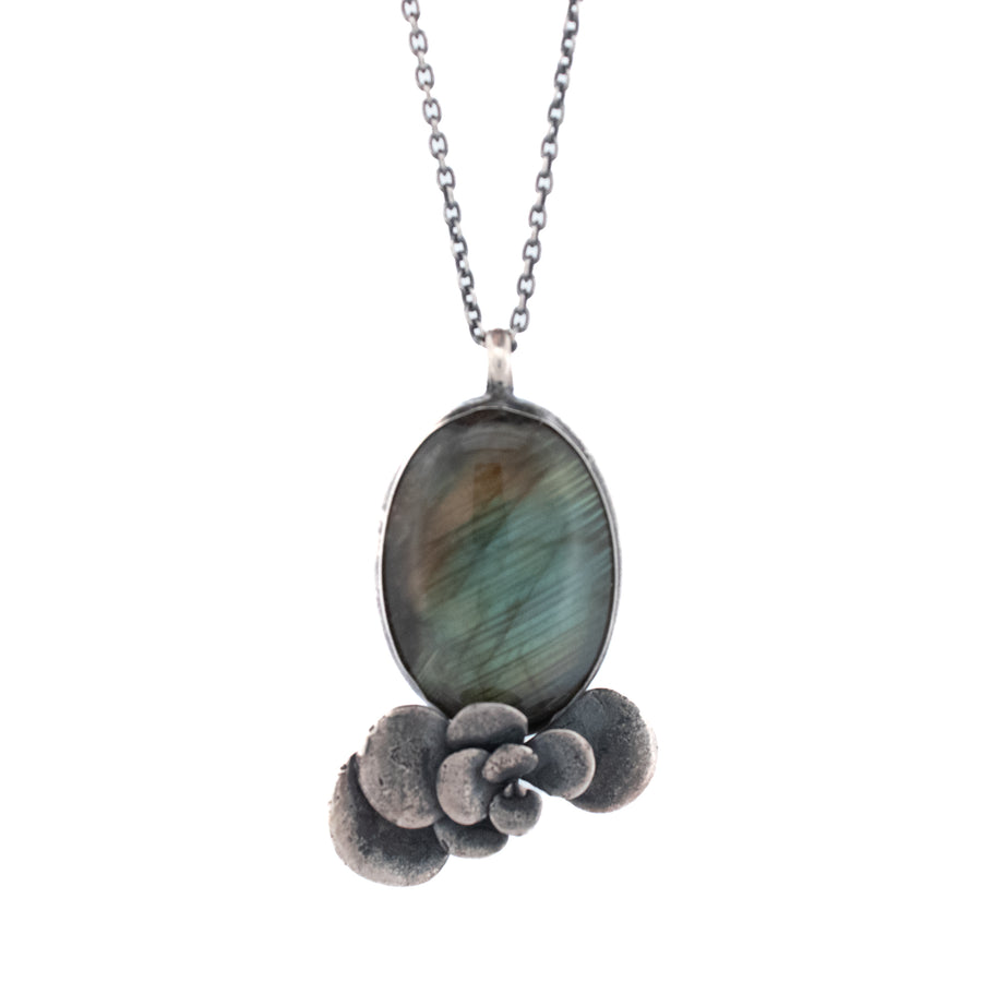 sterling silver floral succulents with large labradorite stone necklace