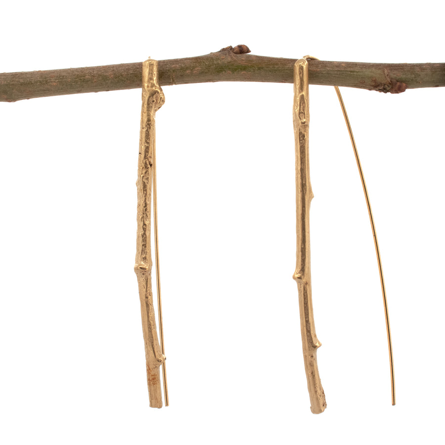 gold vermeil long twig earrings