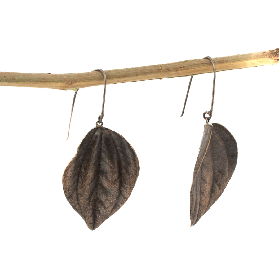 bronze small peperomia leaf earrings