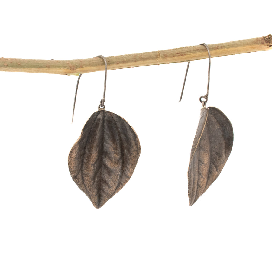 bronze small peperomia leaf earrings