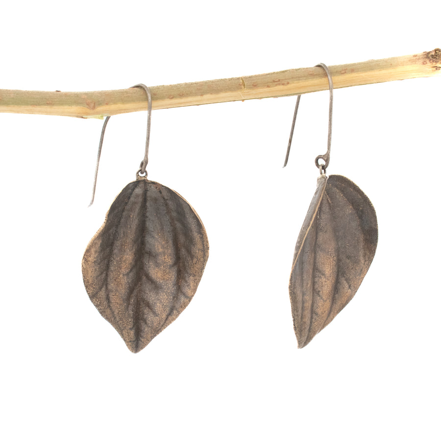 bronze small peperomia leaf earrings