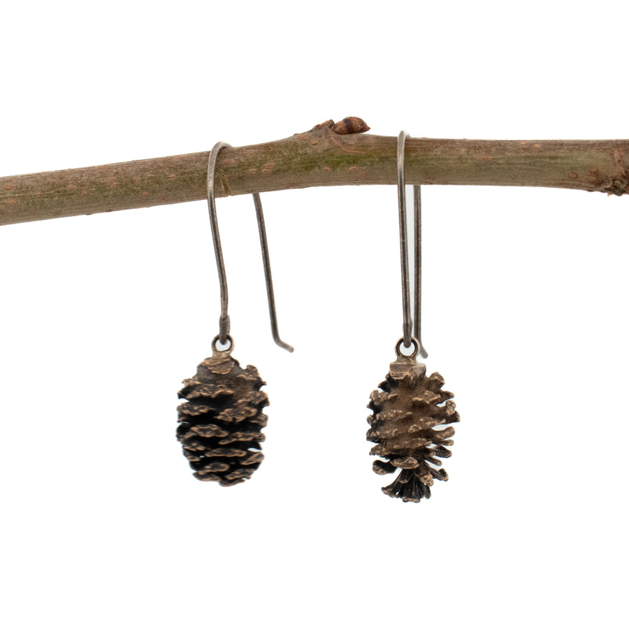 bronze alder catkin cones earrings