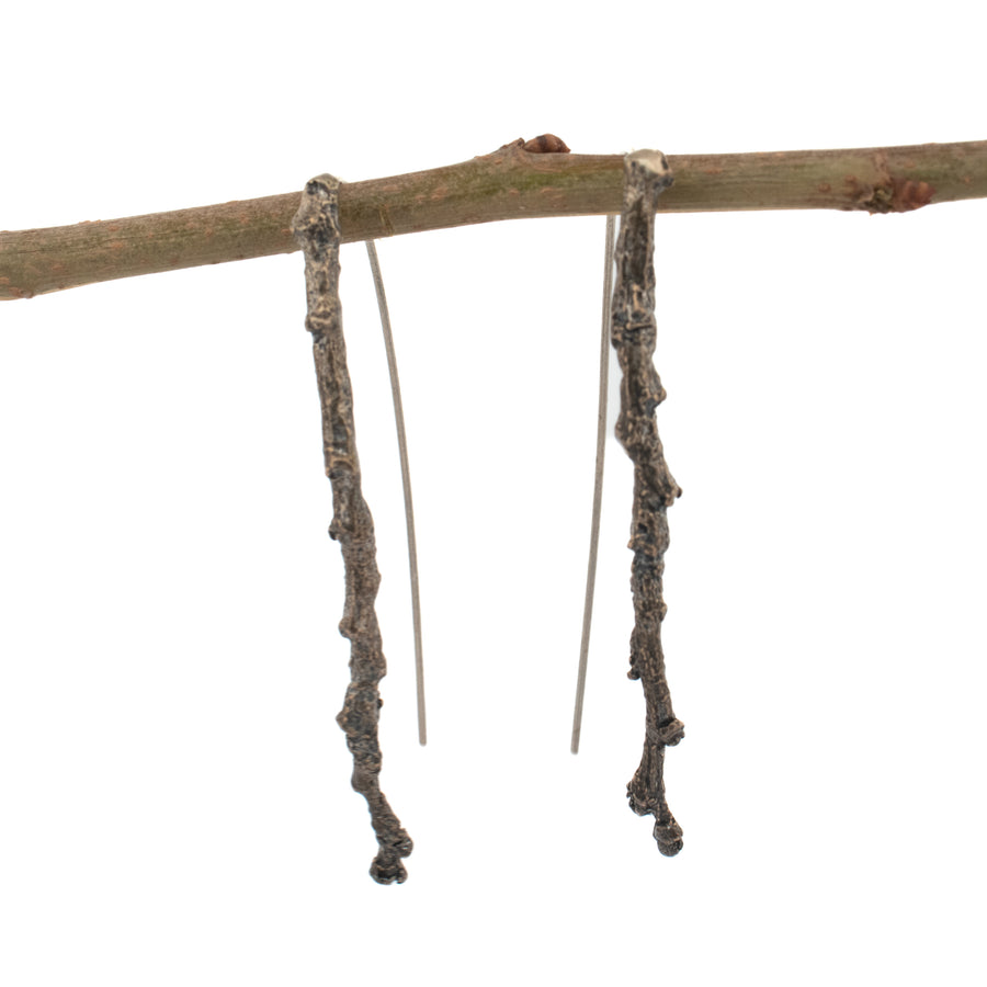 bronze long twig earrings