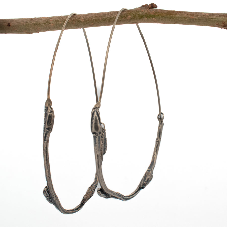 sterling silver twig loop hoop earrings