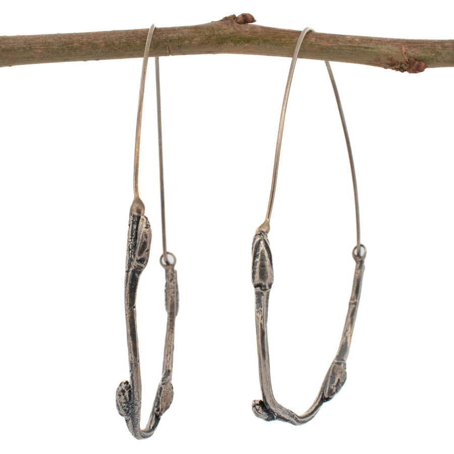 sterling silver twig loop hoop earrings