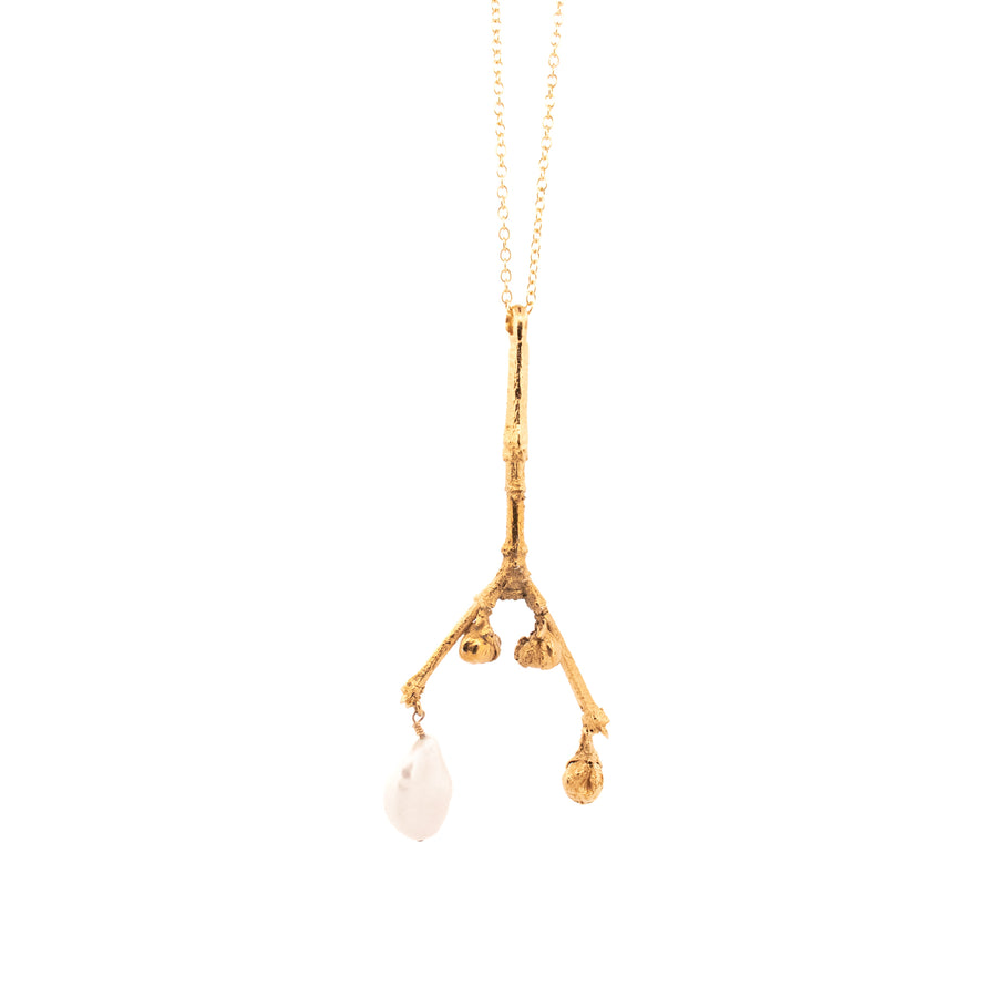 gold vermeil bud branch necklace with a pearl