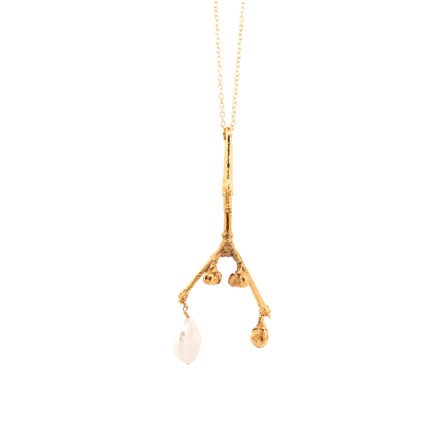 gold vermeil bud branch necklace with a pearl