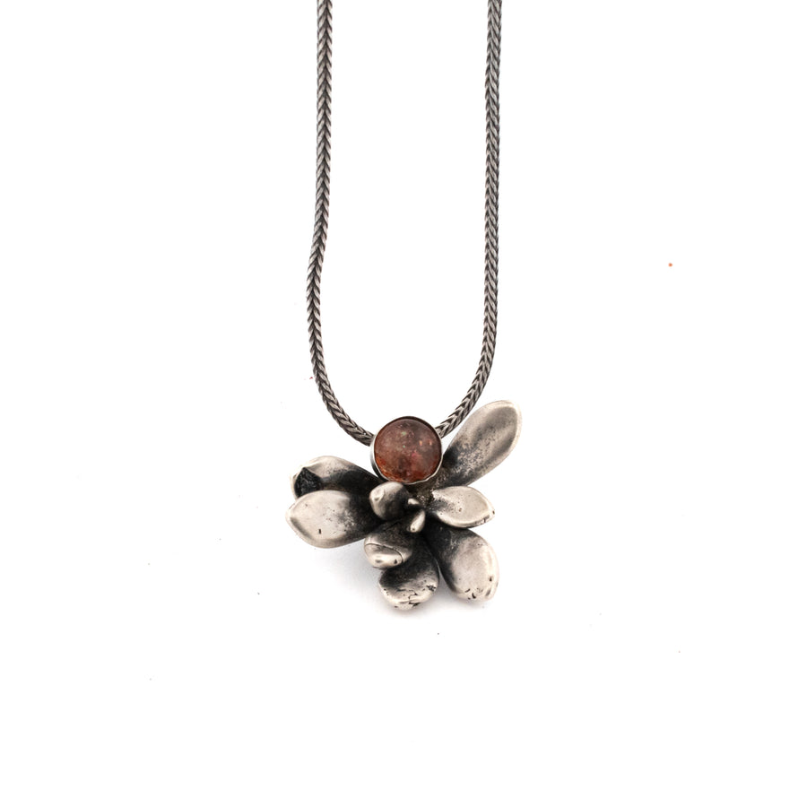 sterling silver floral succulent and sunstone necklace