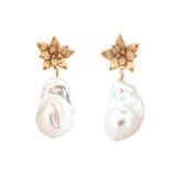 floral succulent earrings with large flame pearl drops
