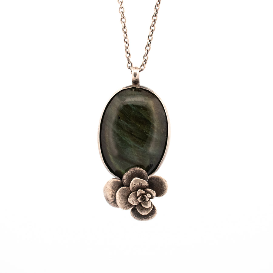 sedum floral succulent and labradorite stone necklace