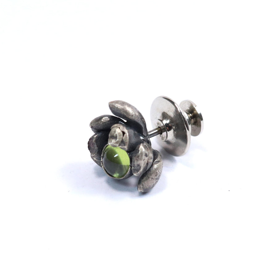 sterling silver floral succulent and peridot pin or tie tack