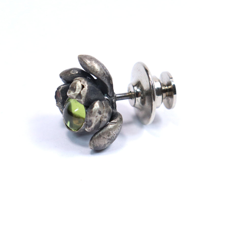 sterling silver floral succulent and peridot pin or tie tack