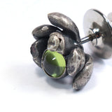 sterling silver floral succulent and peridot pin or tie tack