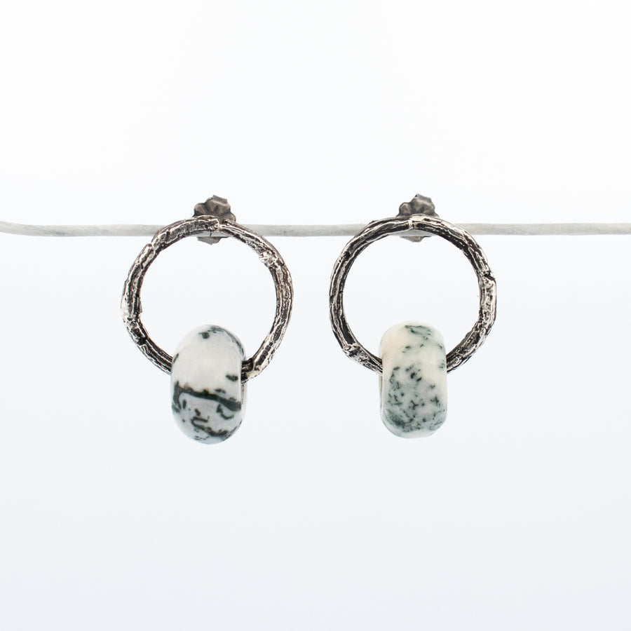 willow ring and tree agate stone earrings
