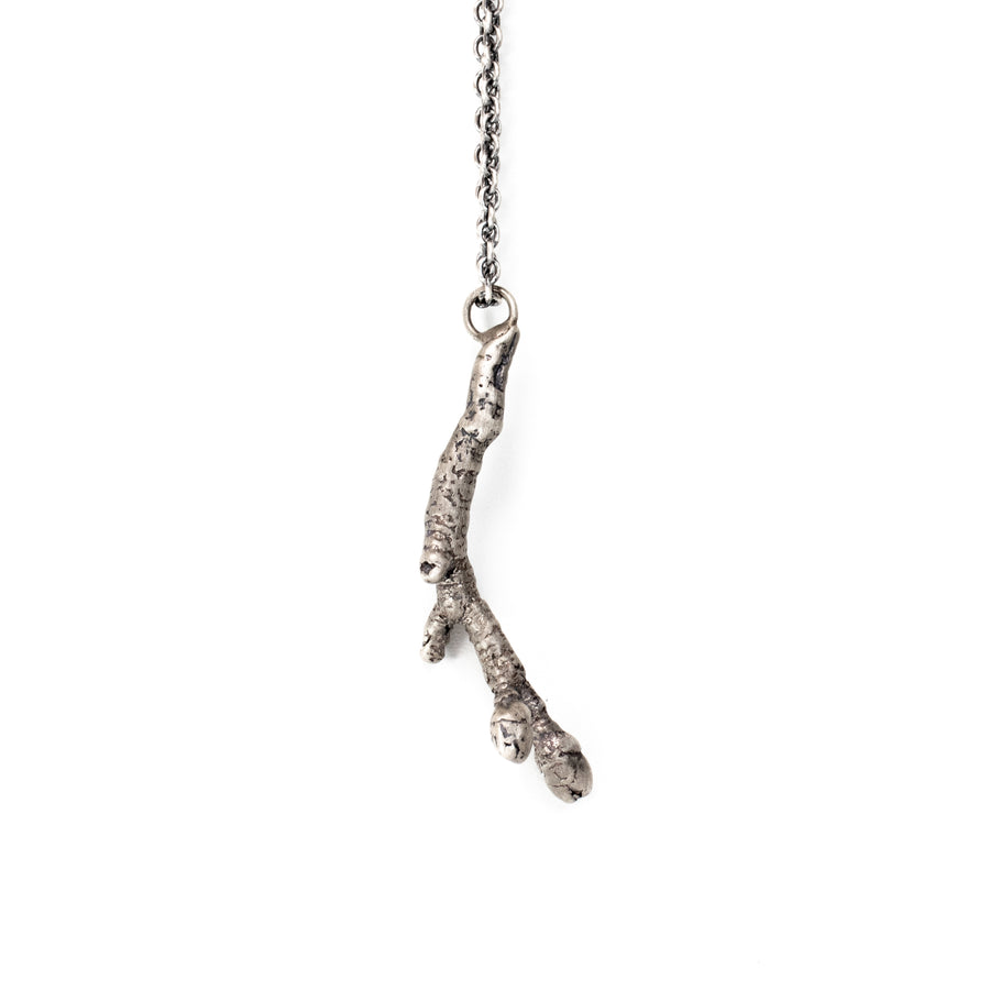 silver cherry terminal bud spring twig necklace